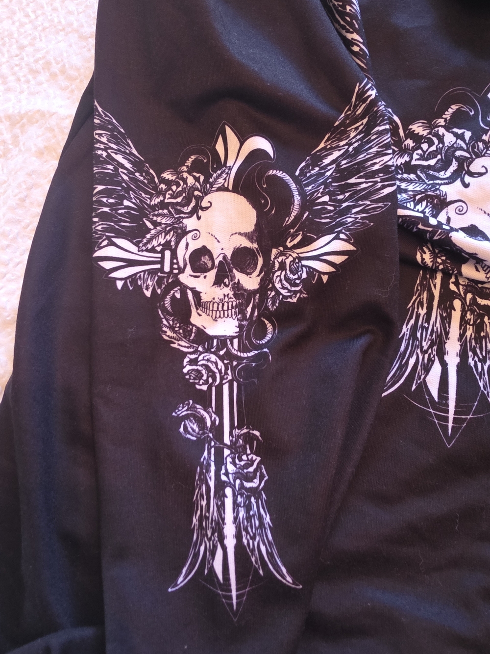 ELF Black V-Neck Hoodie with Winged Skull Graphic - Picture 5 of 9